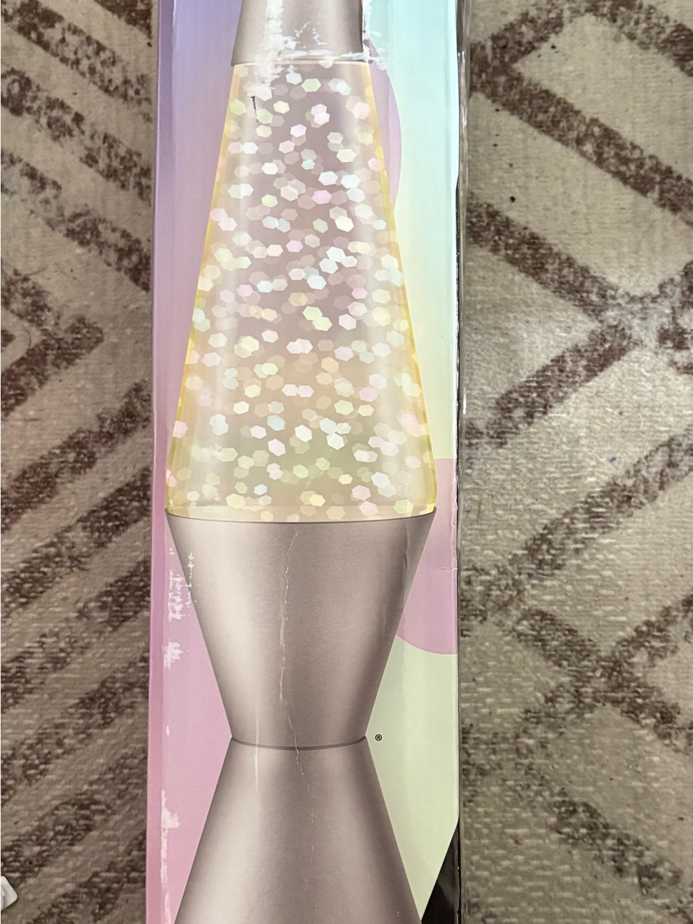 LAVA Glitter Lava Lamp in Metallic Silver with Iridescent Glitter